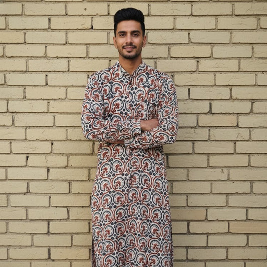 Ajrakh Kurta | Earthen Ivory