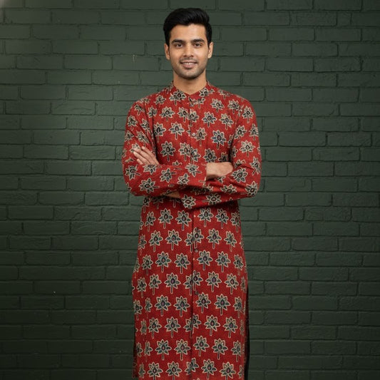 Ajrakh Kurta | Earthen Red Ivory