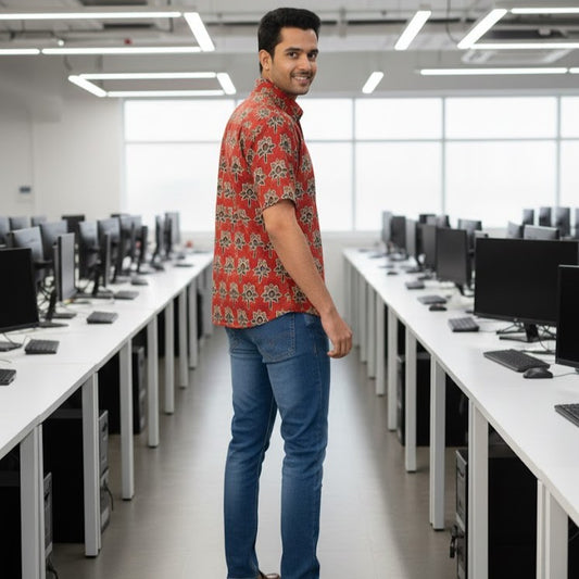 Ajrakh Casual Shirt | Earthen Red Ivory