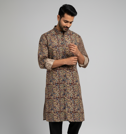 Poochampalli Kurta | Brown Elegance