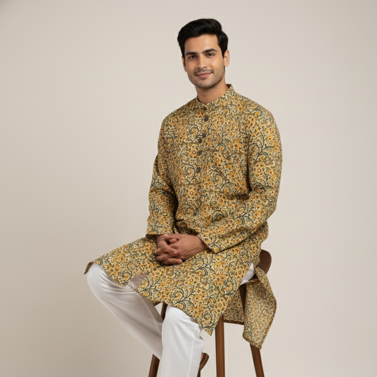 Poochampalli Kurta | Yellow Elegance