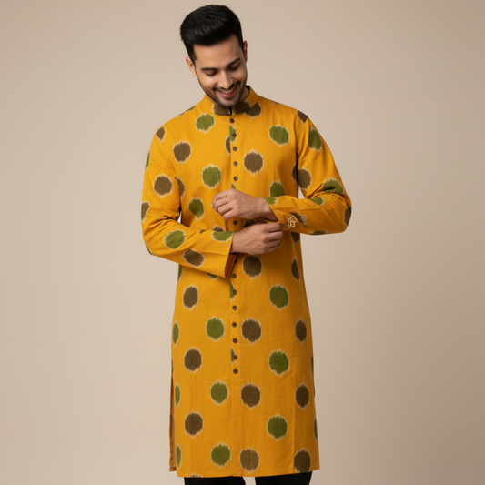 Ikat Kurta | Mustard & Mehendi Harmony