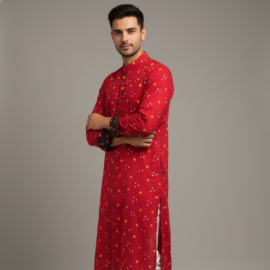 Bandhej Heritage Kurta | Scarlet Edition