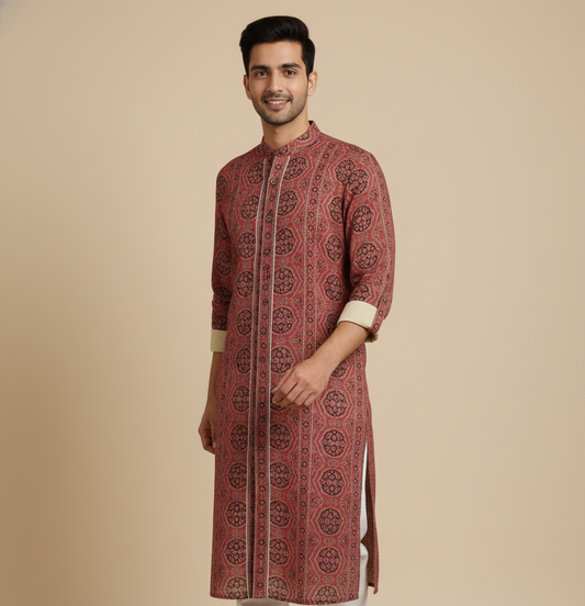 Ajrakh Heritage Kurta | Red Edition