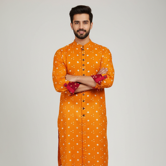 Bandhej Heritage Kurta | Golden Glow
