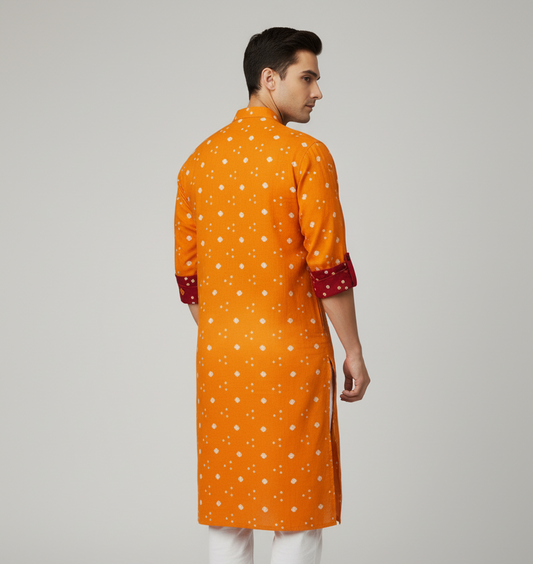 Bandhej Heritage Kurta | Golden Glow