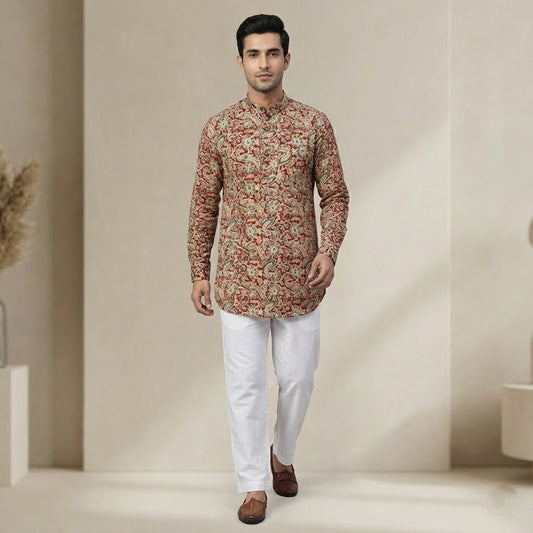 Poochampalli Short Kurta | The Poochampalli Scarlet