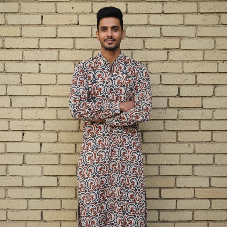 Ajrakh Kurta | Earthen Ivory