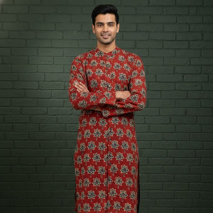Ajrakh Kurta | Earthen Red Ivory