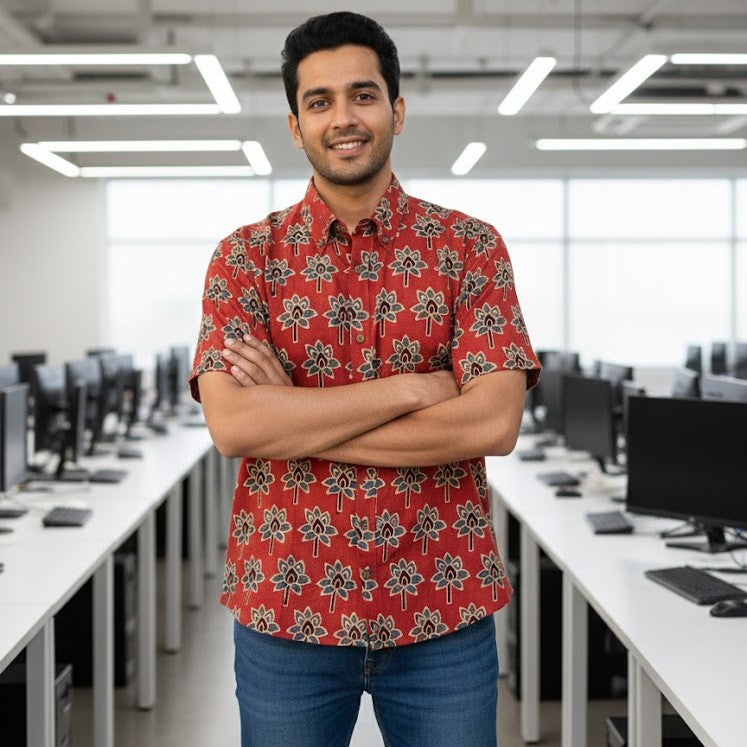 Ajrakh Casual Shirt | Earthen Red Ivory