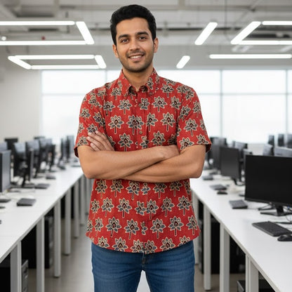 Ajrakh Casual Shirt | Earthen Red Ivory