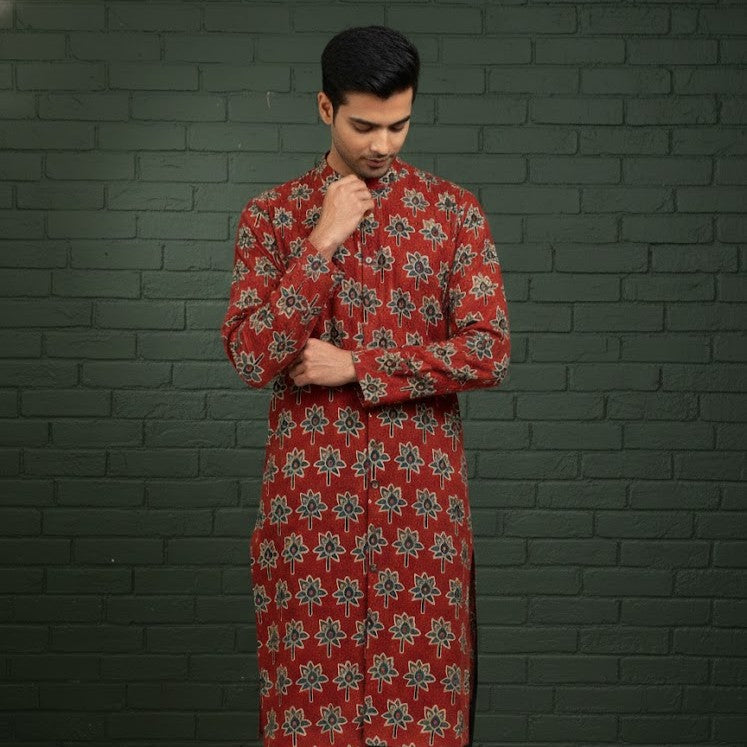 Ajrakh Kurta | Earthen Red Ivory