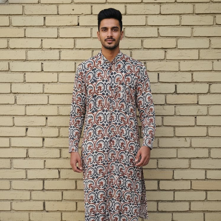 Ajrakh Kurta | Earthen Ivory
