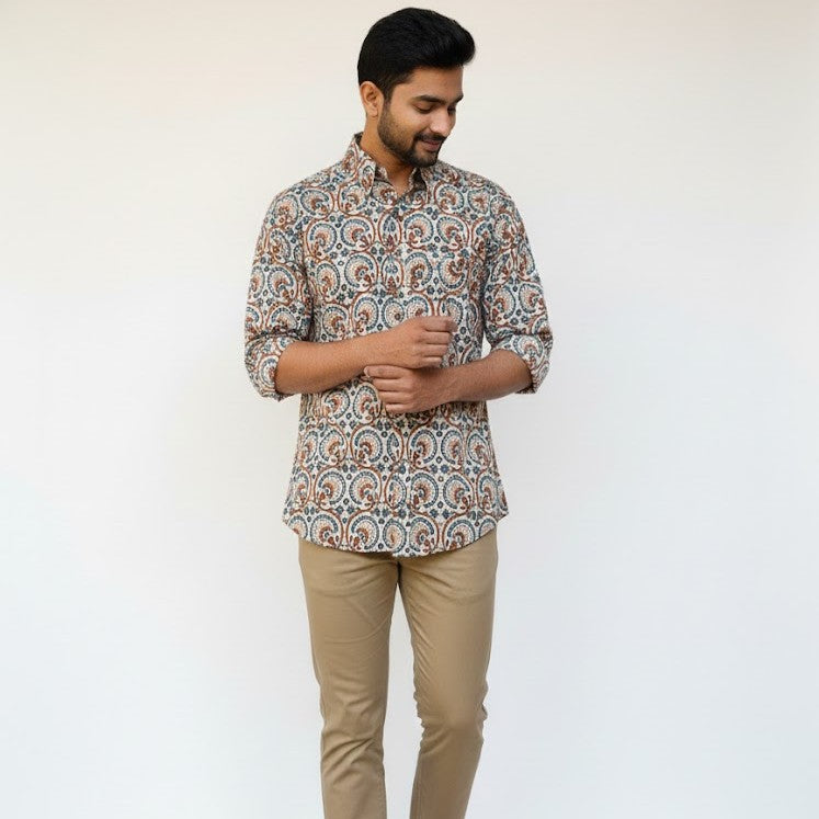 Ajrakh Casual Shirt | Earthen Ivory