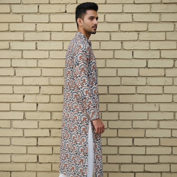 Ajrakh Kurta | Earthen Ivory