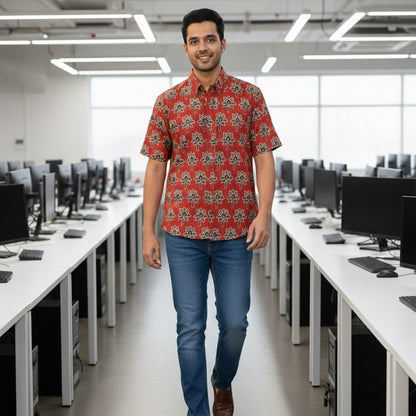 Ajrakh Casual Shirt | Earthen Red Ivory