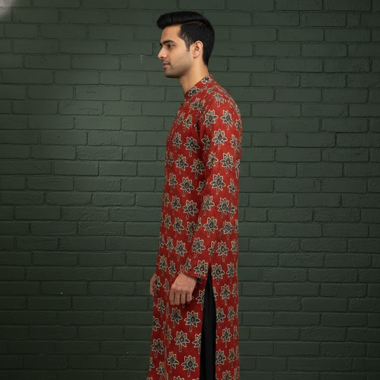 Ajrakh Kurta | Earthen Red Ivory