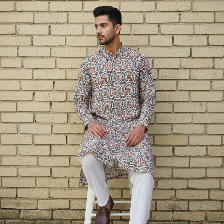 Ajrakh Kurta | Earthen Ivory