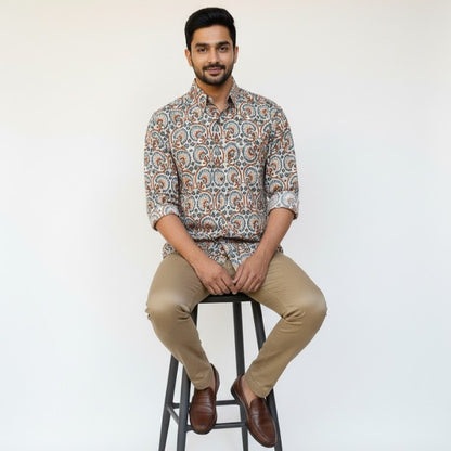 Ajrakh Casual Shirt | Earthen Ivory
