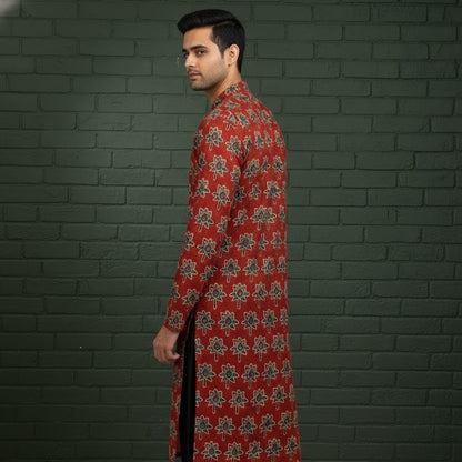 Ajrakh Kurta | Earthen Red Ivory