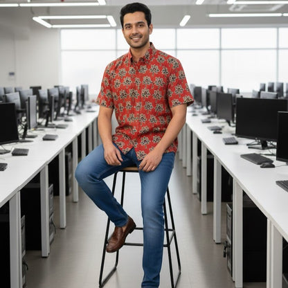 Ajrakh Casual Shirt | Earthen Red Ivory