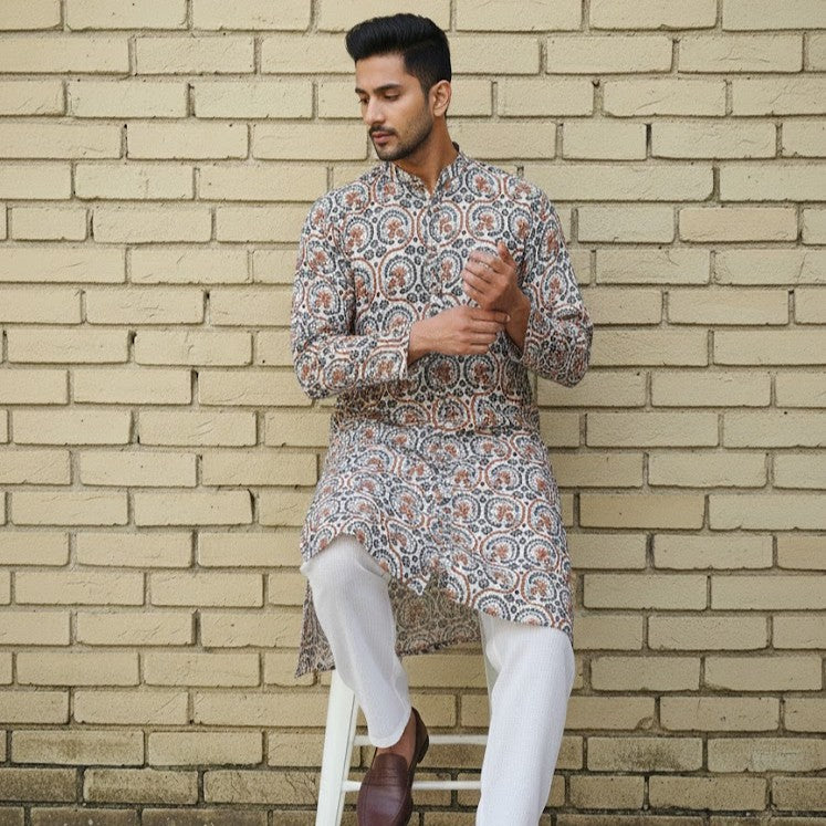 Ajrakh Kurta | Earthen Ivory