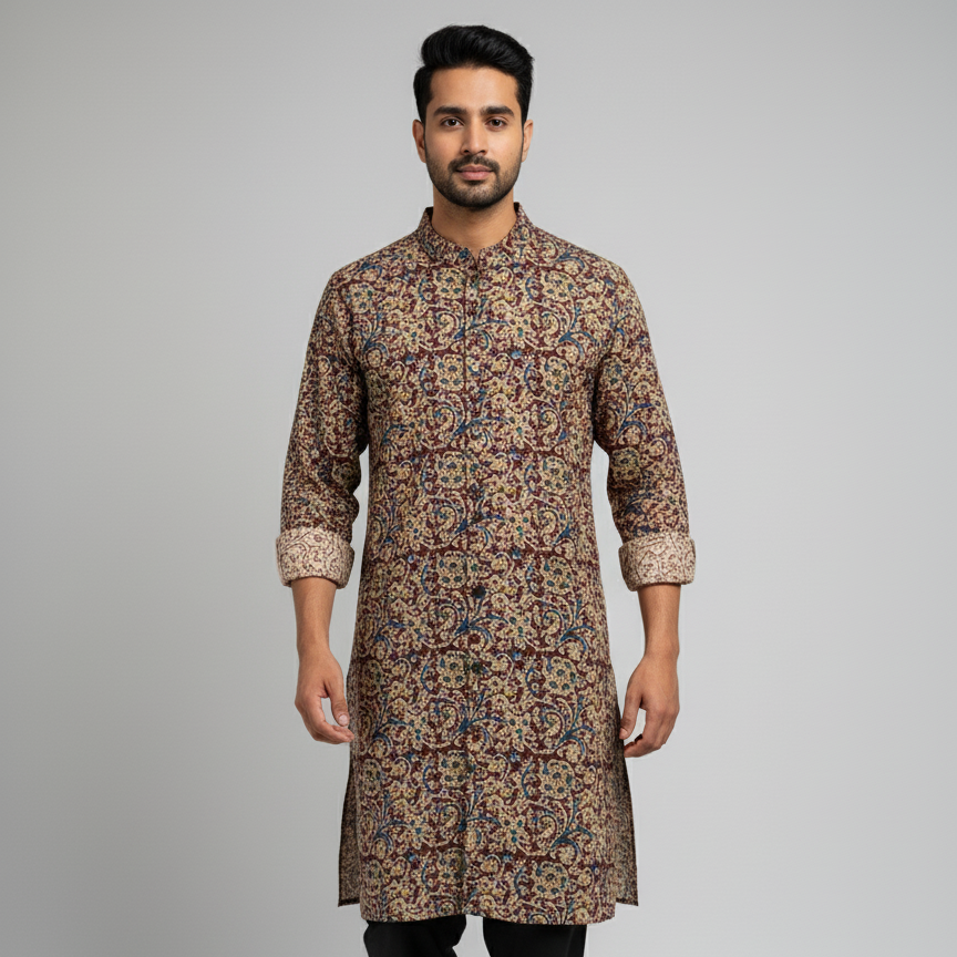 Poochampalli Kurta | Brown Elegance