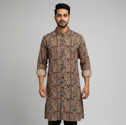 Poochampalli Kurta | Brown Elegance
