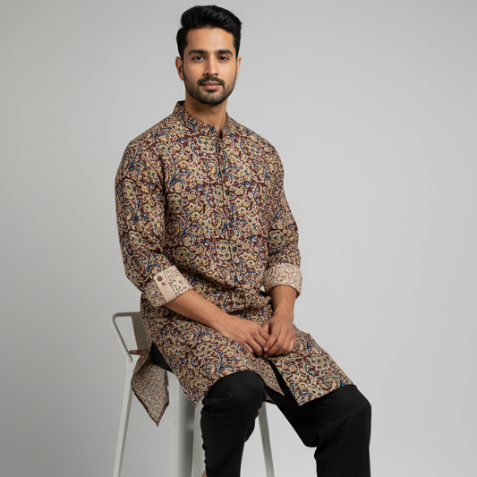Poochampalli Kurta | Brown Elegance