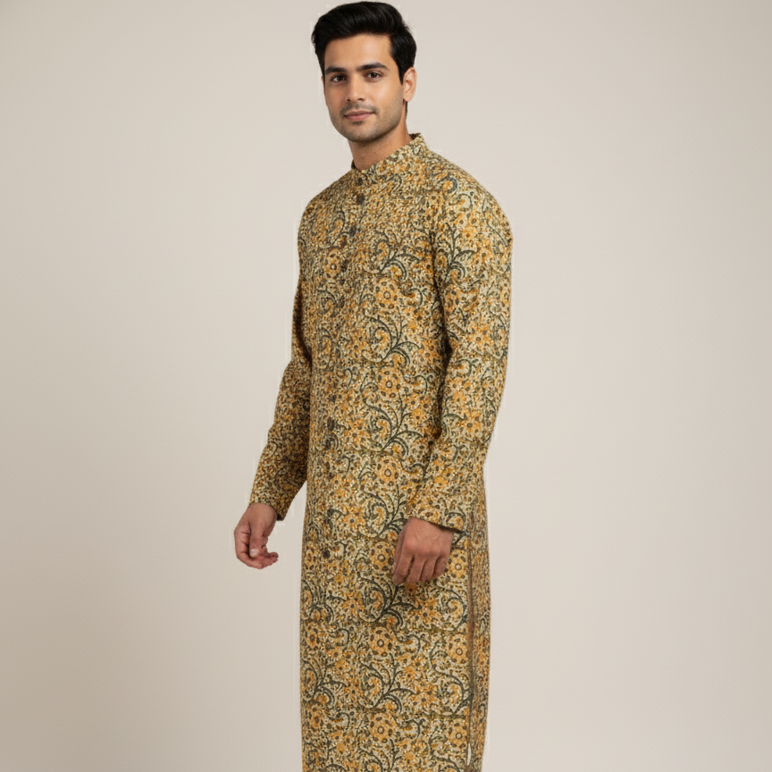 Poochampalli Kurta | Yellow Elegance