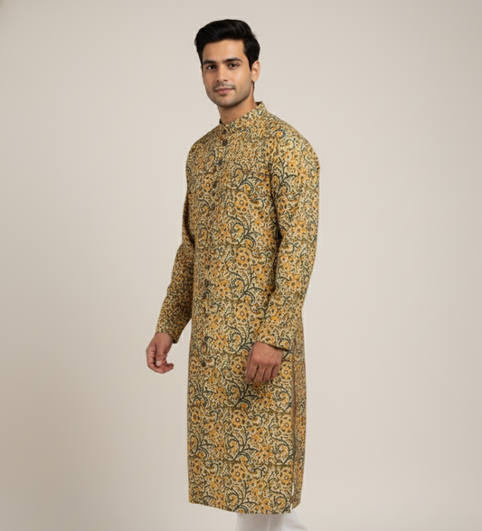 Poochampalli Kurta – Yellow Elegance