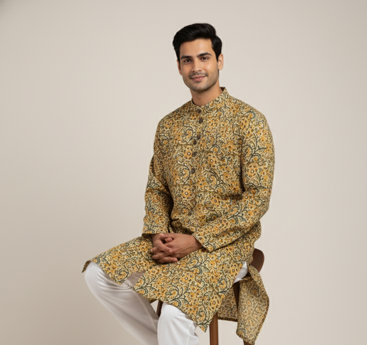 Poochampalli Kurta – Yellow Elegance