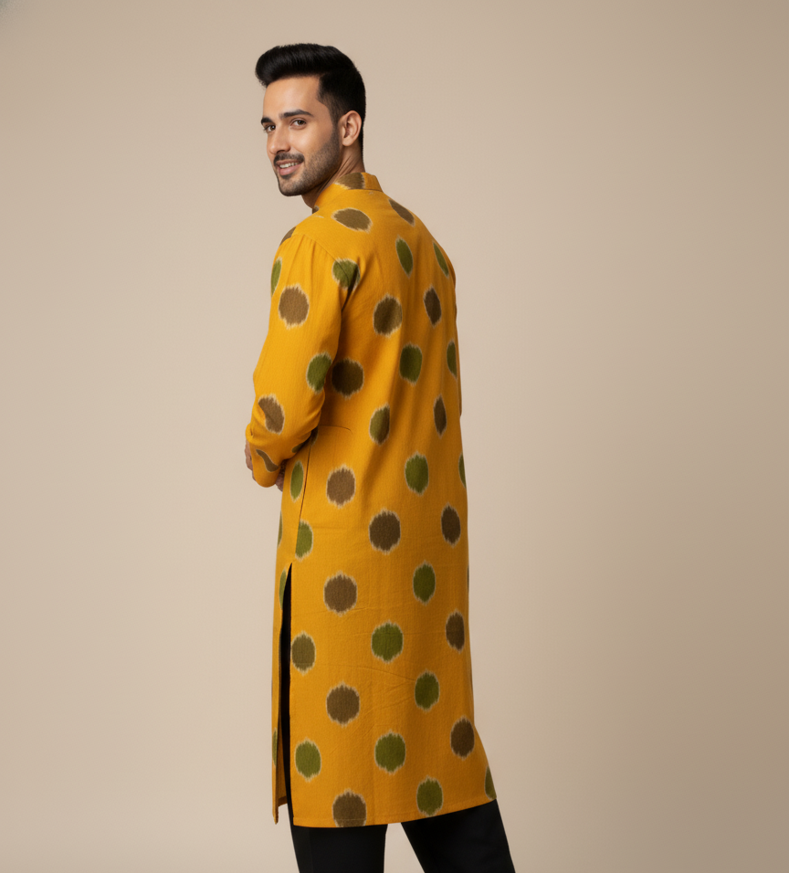 Ikat Kurta | Mustard & Mehendi Harmony