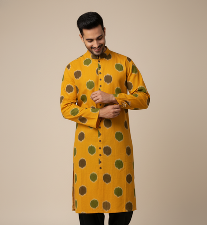 Ikat Kurta | Mustard & Mehendi Harmony