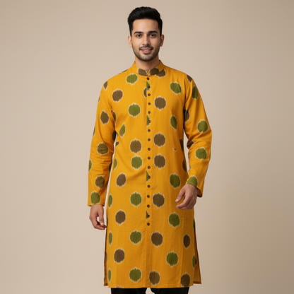 Ikat Kurta | Mustard & Mehendi Harmony