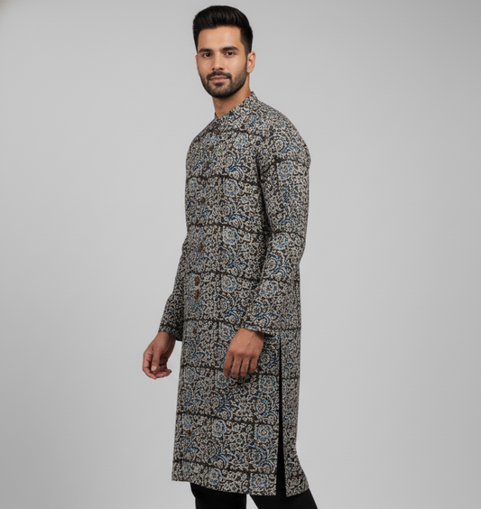 Poochampalli Kurta – Maroon  Elegance