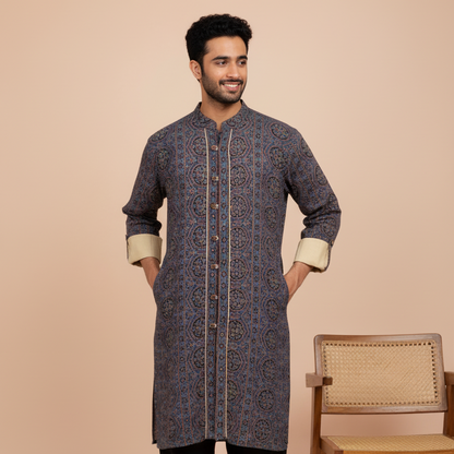Ajrakh Heritage Kurta | Blue Edition