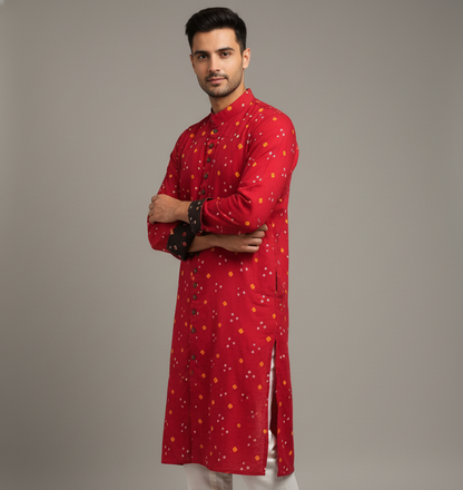 Bandhej Heritage Kurta | Scarlet Edition