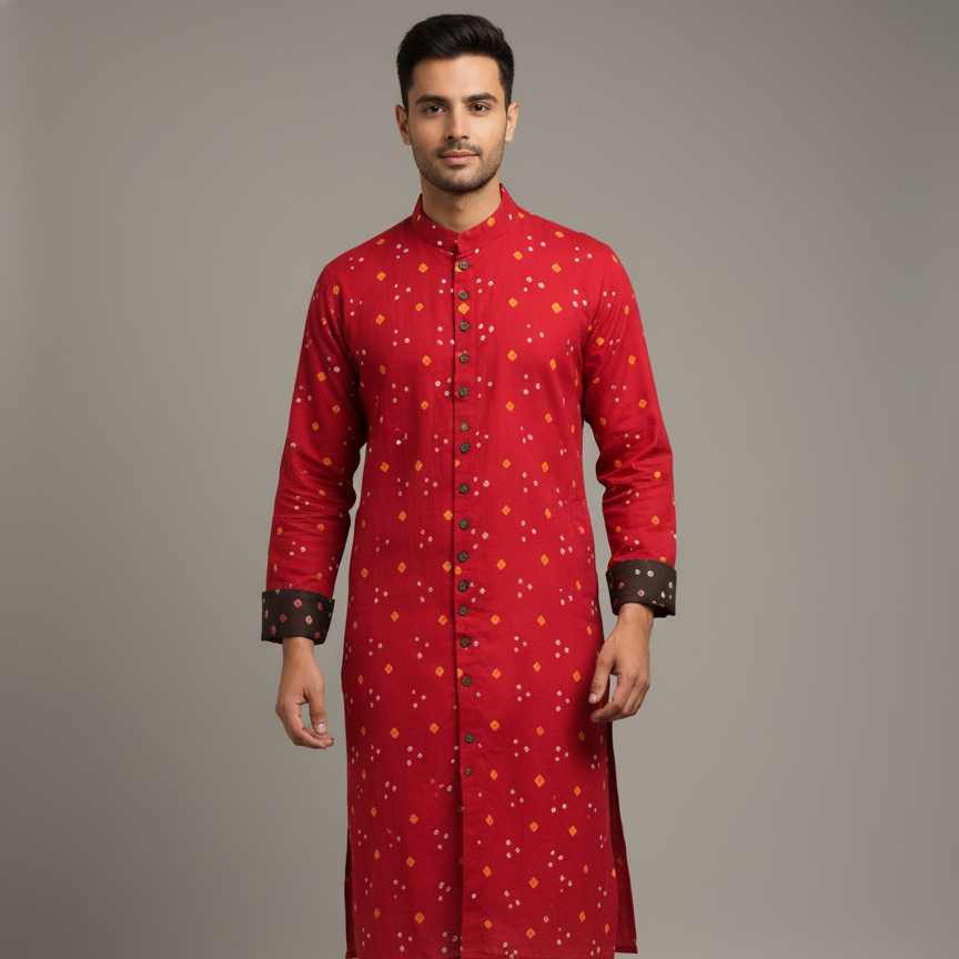 Bandhej Heritage Kurta | Scarlet Edition