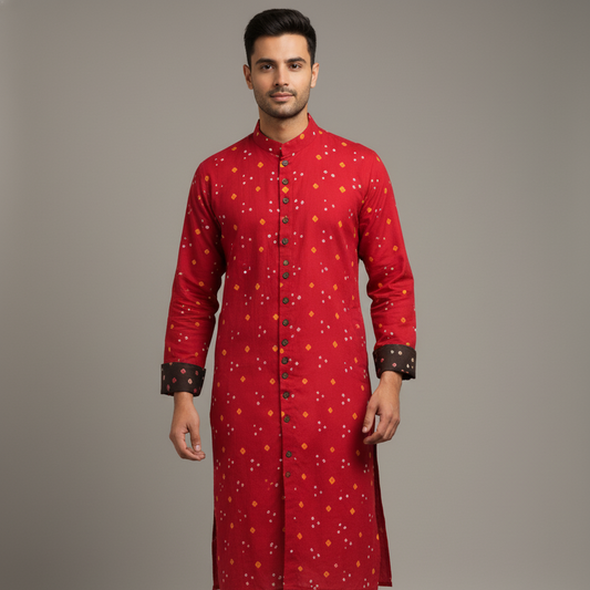 Bandhej Heritage Kurta | Scarlet Edition