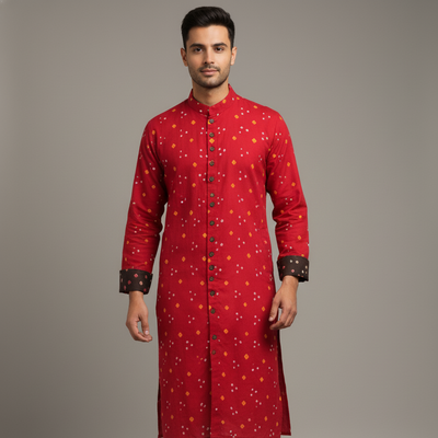 Bandhej Heritage Kurta | Scarlet Edition