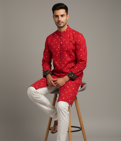 Bandhej Heritage Kurta | Scarlet Edition