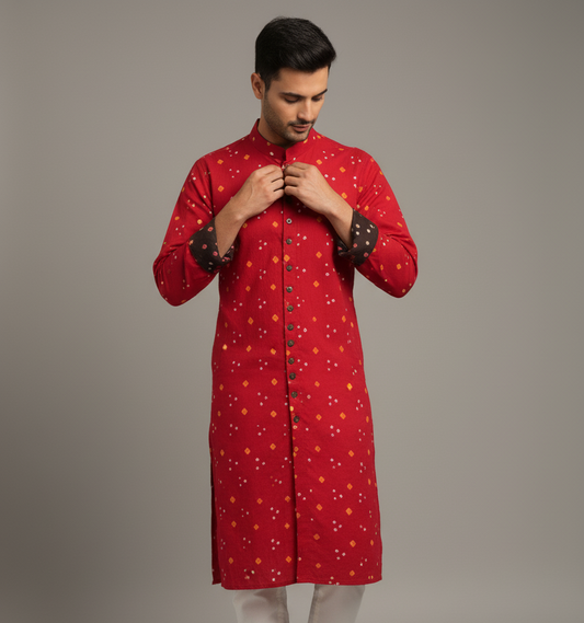 Bandhej Heritage Kurta | Scarlet Edition