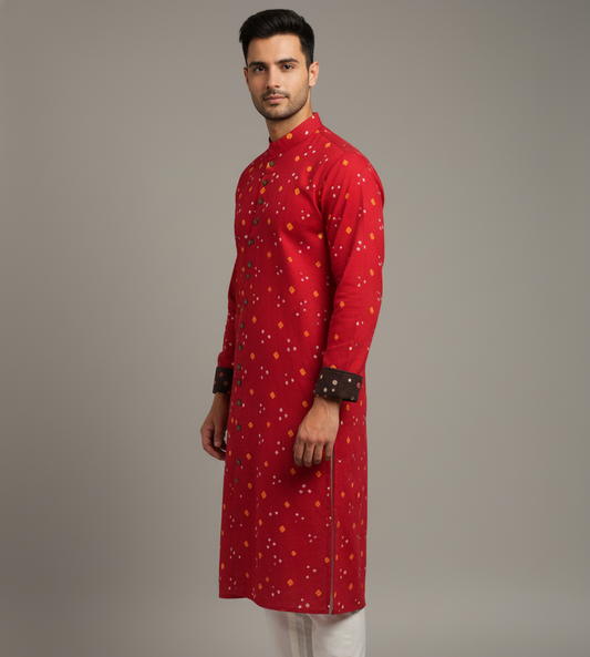 Bandhej Heritage Kurta | Scarlet Edition