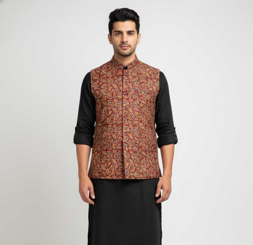 Poochampalli Heritage Jacket | Scarlet Edition