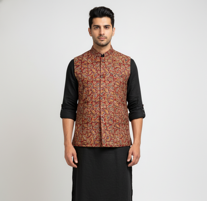 Poochampalli Heritage Jacket | Scarlet Edition