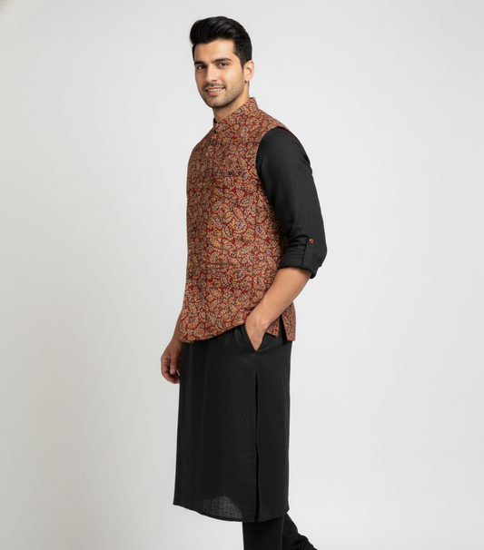 Poochampalli Heritage Jacket | Scarlet Edition