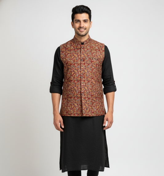 Poochampalli Heritage Jacket | Scarlet Edition