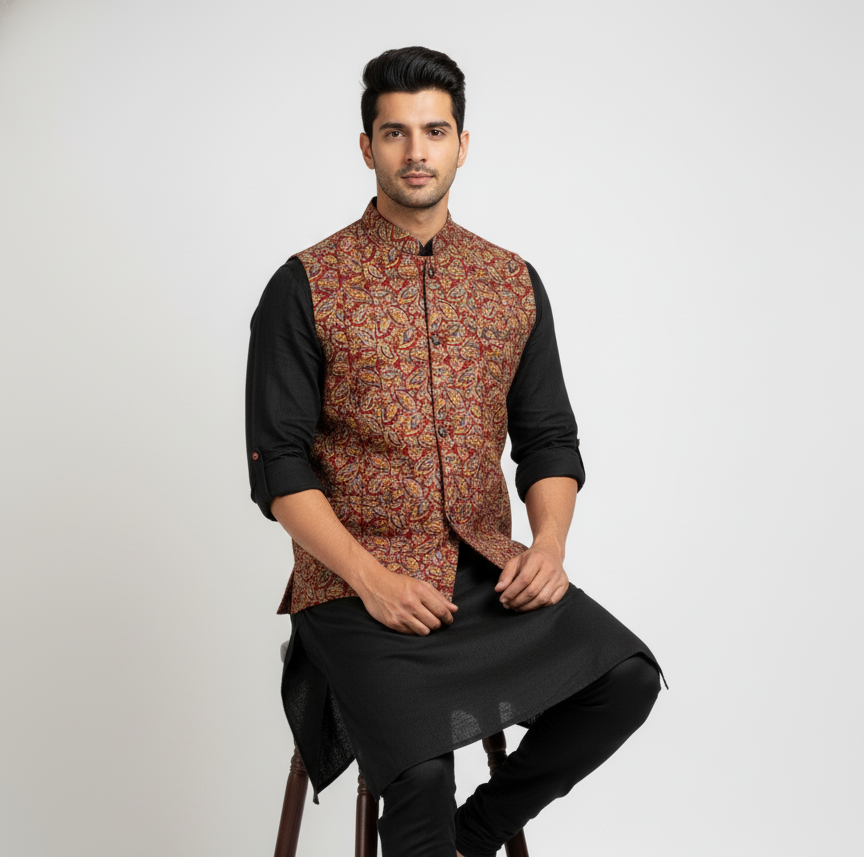 Poochampalli Heritage Jacket | Scarlet Edition