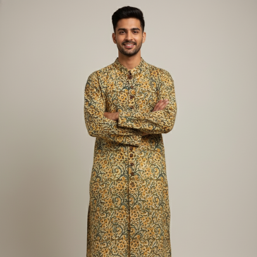 Poochampalli Kurta | Yellow Elegance